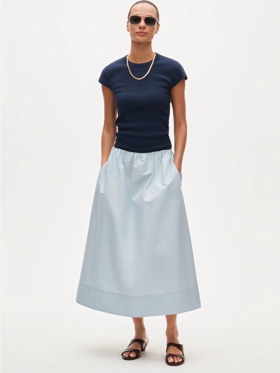 J. Crew Dresses & Skirts - J.Crew Pull-On Midi Skirt Large Light Blue Cotton Poplin Elastic Waist NWT